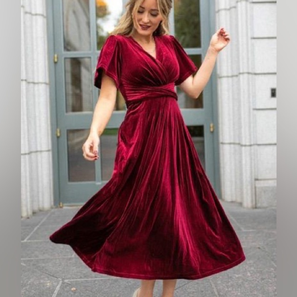 Worn once - Ivy City Velvet Faux-Wrap Aria Dress